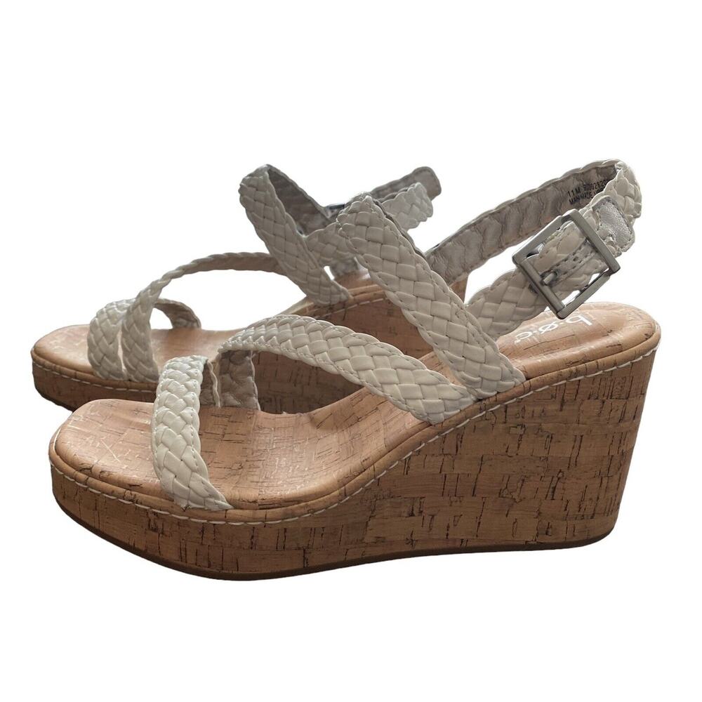Born Boc Women Sandal Chrissy Size 11 New Braided Cork Ultra High Wedge White